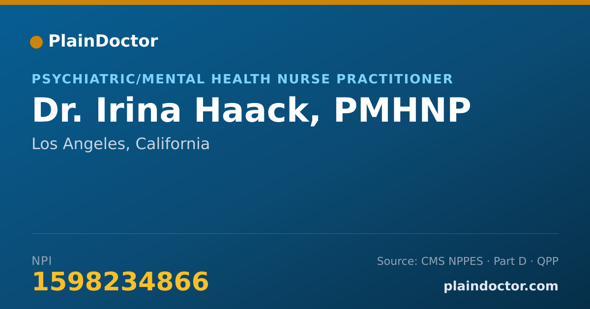 Shareable card for Irina Haack, PMHNP - Psychiatric/Mental Health Nurse Practitioner, Los Angeles, CA