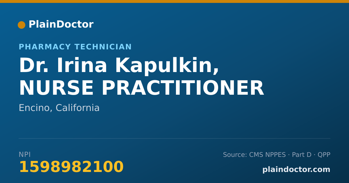 Shareable card for Irina Kapulkin, NURSE PRACTITIONER - Pharmacy Technician, Encino, CA