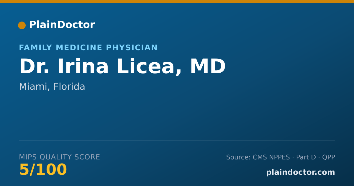 Shareable card for Irina Licea, MD - Family Medicine Physician, Miami, FL