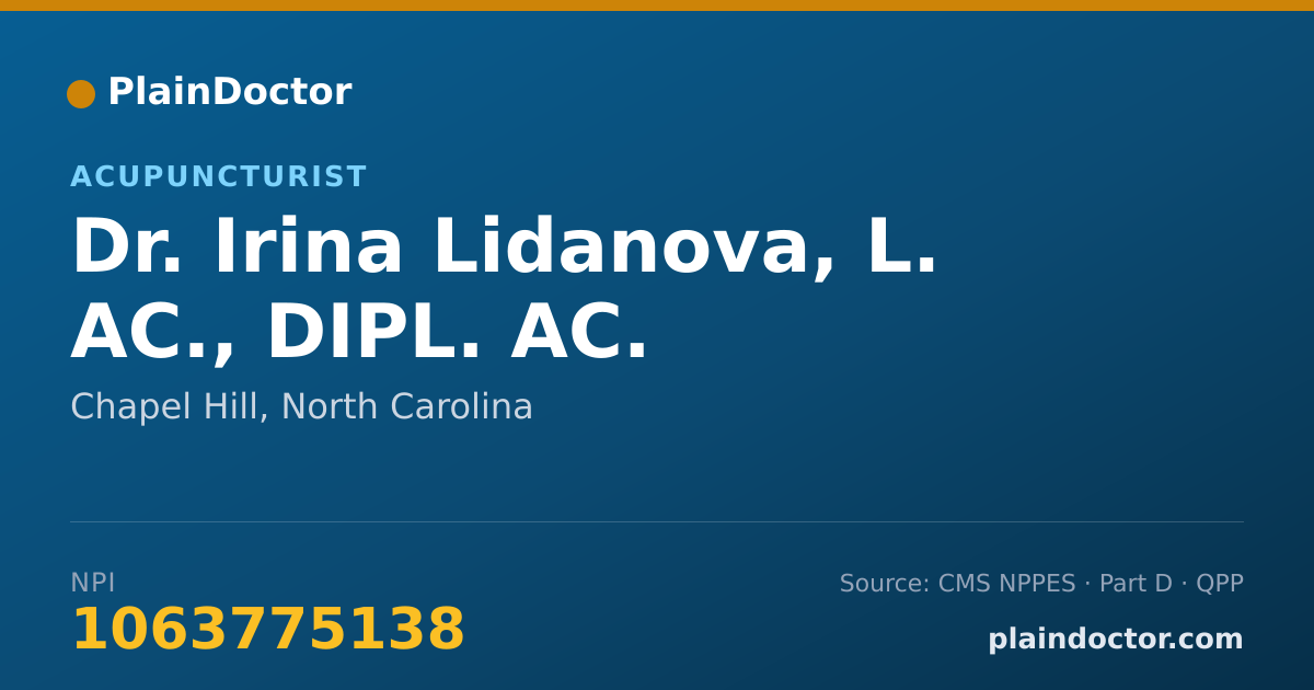 Shareable card for Irina Lidanova, L. AC., DIPL. AC. - Acupuncturist, Chapel Hill, NC