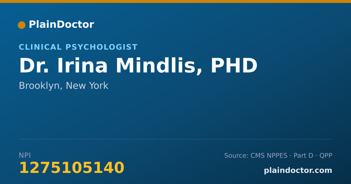 Shareable card for Irina Mindlis, PHD - Clinical Psychologist, Brooklyn, NY