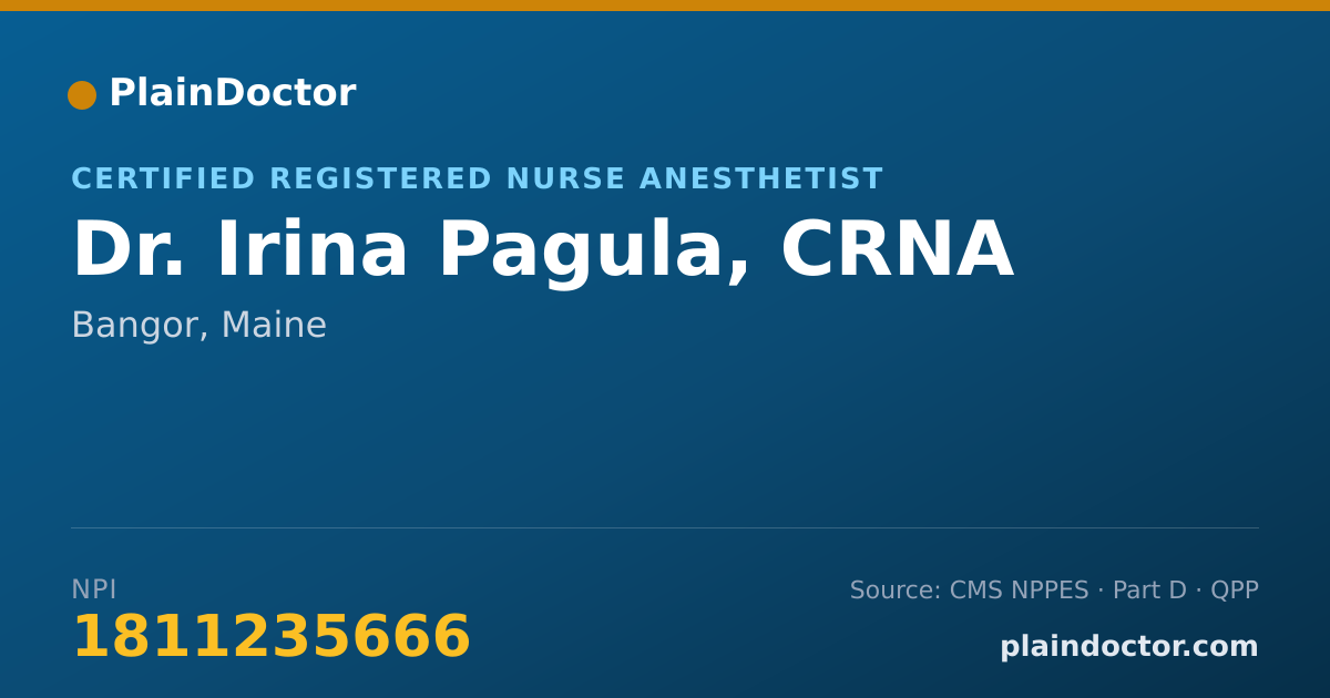 Shareable card for Irina Pagula, CRNA - Certified Registered Nurse Anesthetist, Bangor, ME