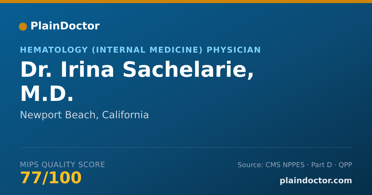 Shareable card for Irina Sachelarie, M.D. - Hematology (Internal Medicine) Physician, Newport Beach, CA
