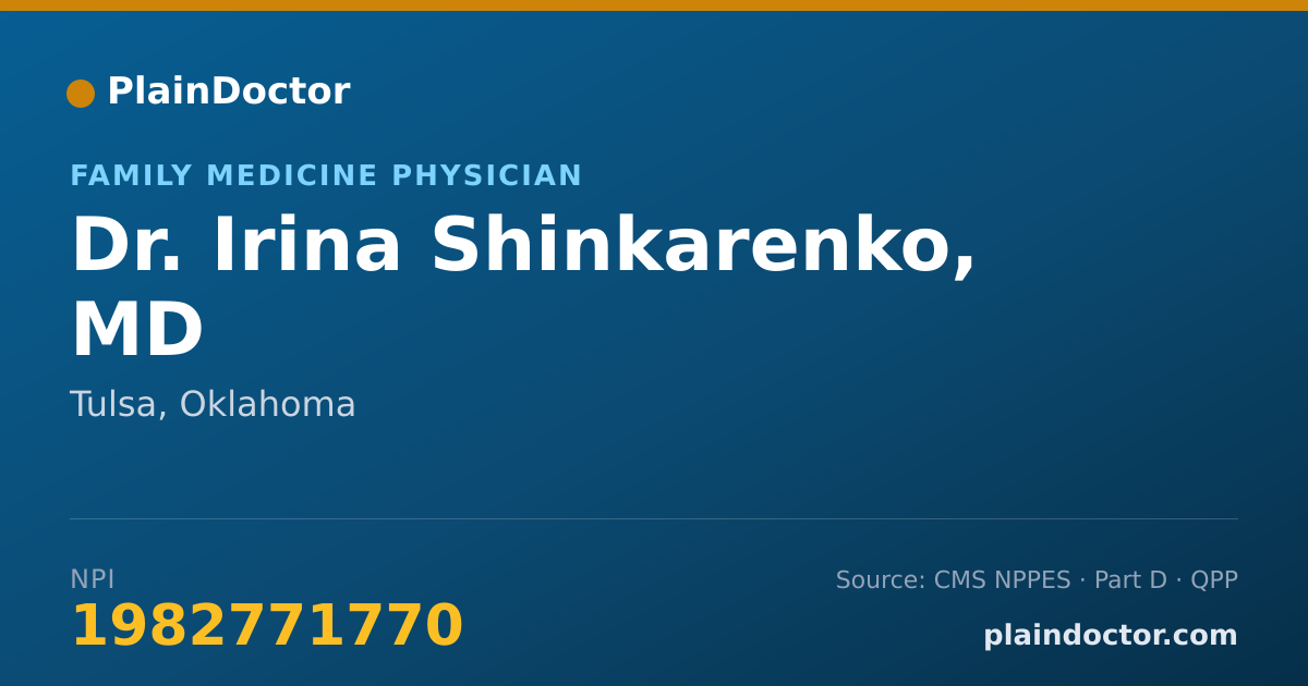 Shareable card for Irina Shinkarenko, MD - Family Medicine Physician, Tulsa, OK