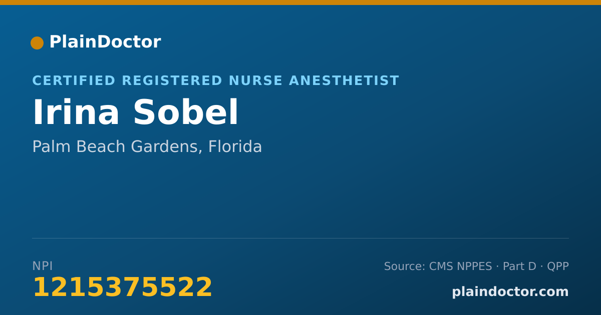 Shareable card for Irina Sobel - Certified Registered Nurse Anesthetist, Palm Beach Gardens, FL