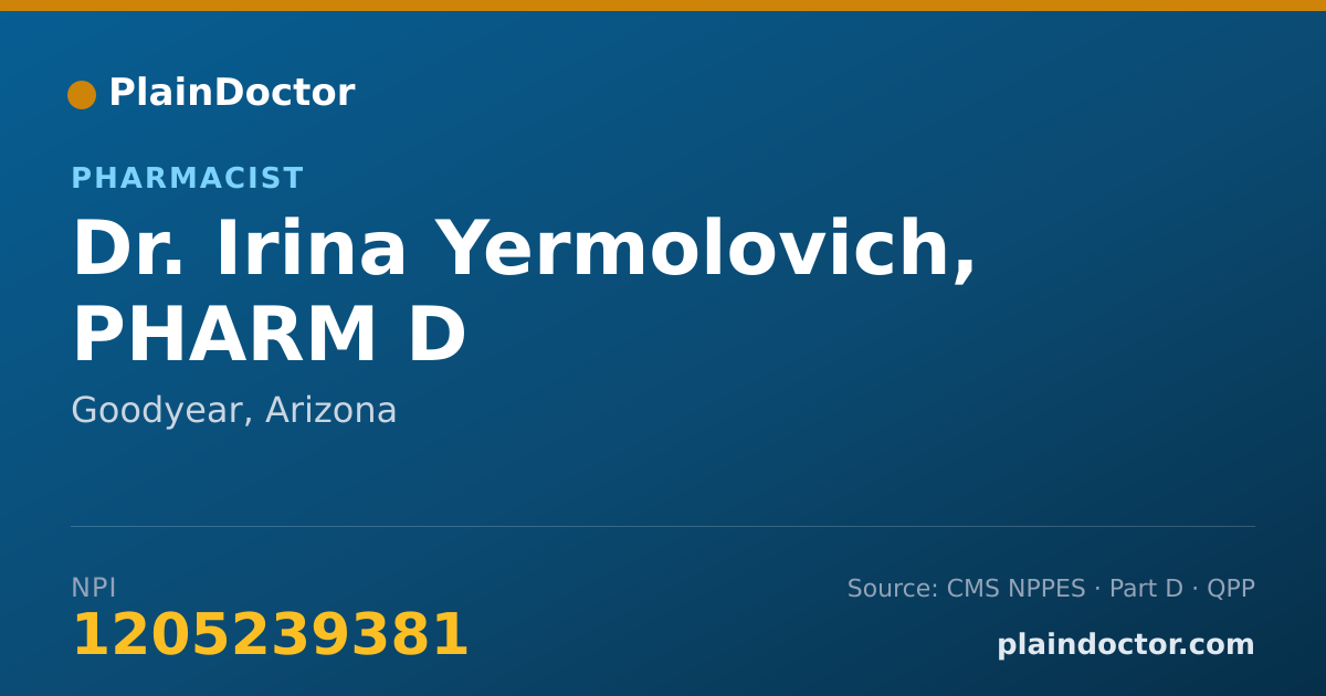 Shareable card for Irina Yermolovich, PHARM D - Pharmacist, Goodyear, AZ