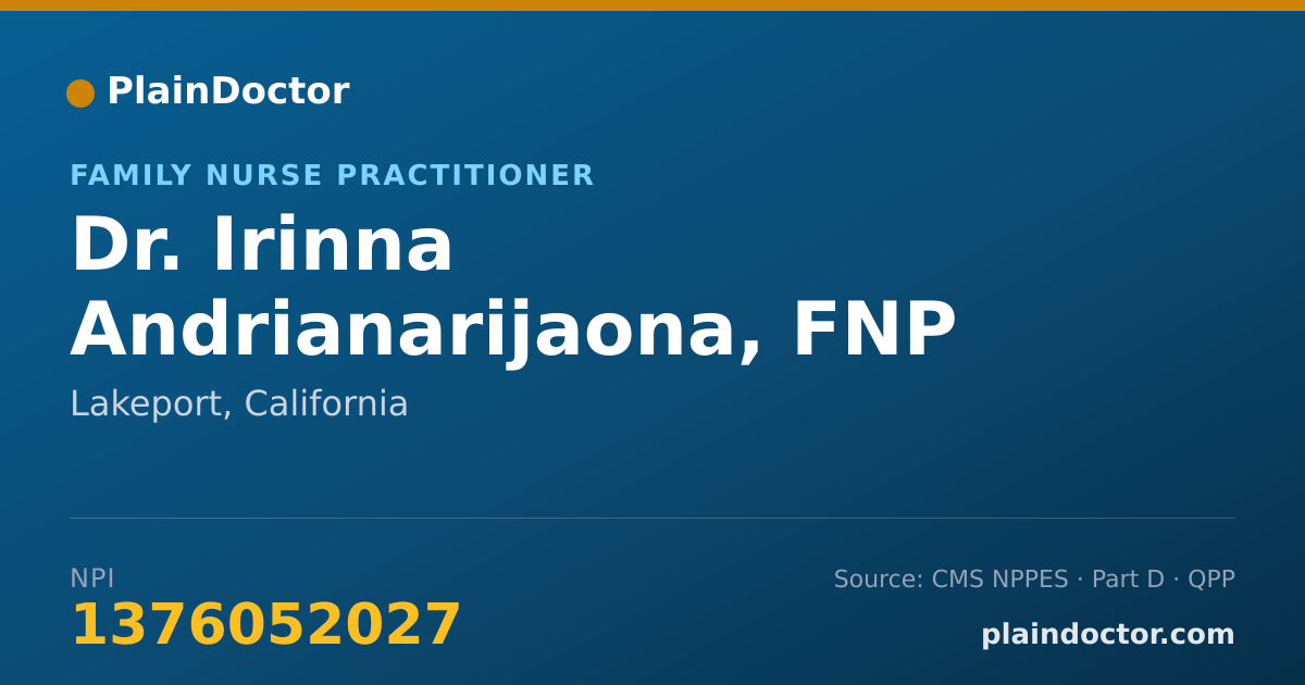 Shareable card for Irinna Andrianarijaona, FNP - Family Nurse Practitioner, Lakeport, CA