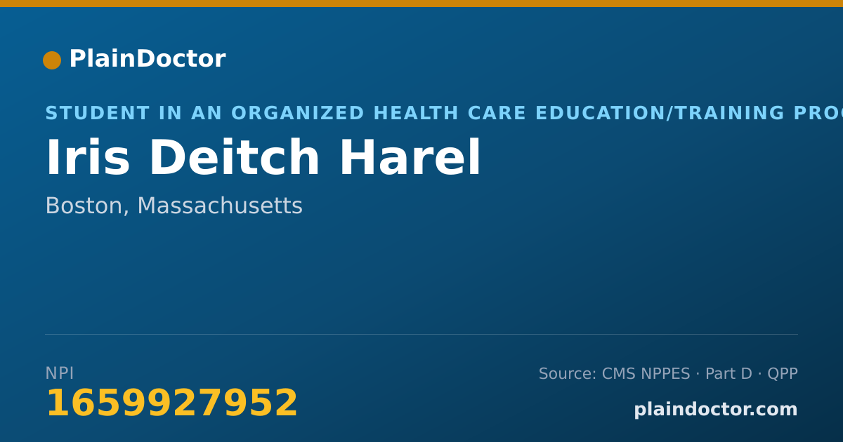 Shareable card for Iris Deitch Harel - Student in an Organized Health Care Education/Training Program, Boston, MA
