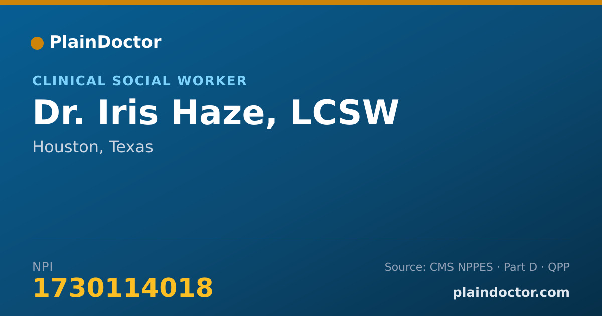 Shareable card for Iris Haze, LCSW - Clinical Social Worker, Houston, TX