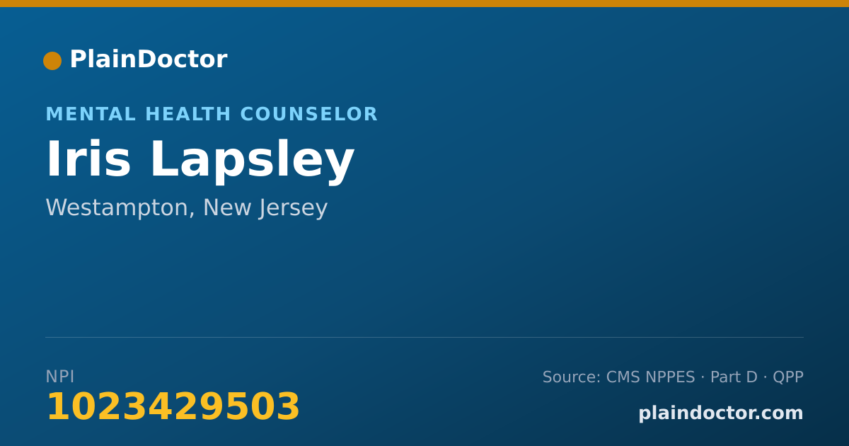 Shareable card for Iris Lapsley - Mental Health Counselor, Westampton, NJ