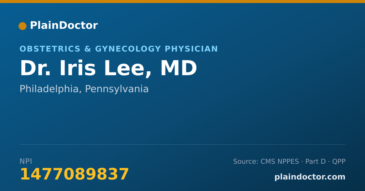 Shareable card for Iris Lee, MD - Obstetrics & Gynecology Physician, Philadelphia, PA