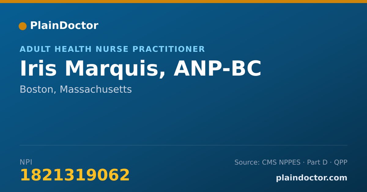 Shareable card for Iris Marquis, ANP-BC - Adult Health Nurse Practitioner, Boston, MA