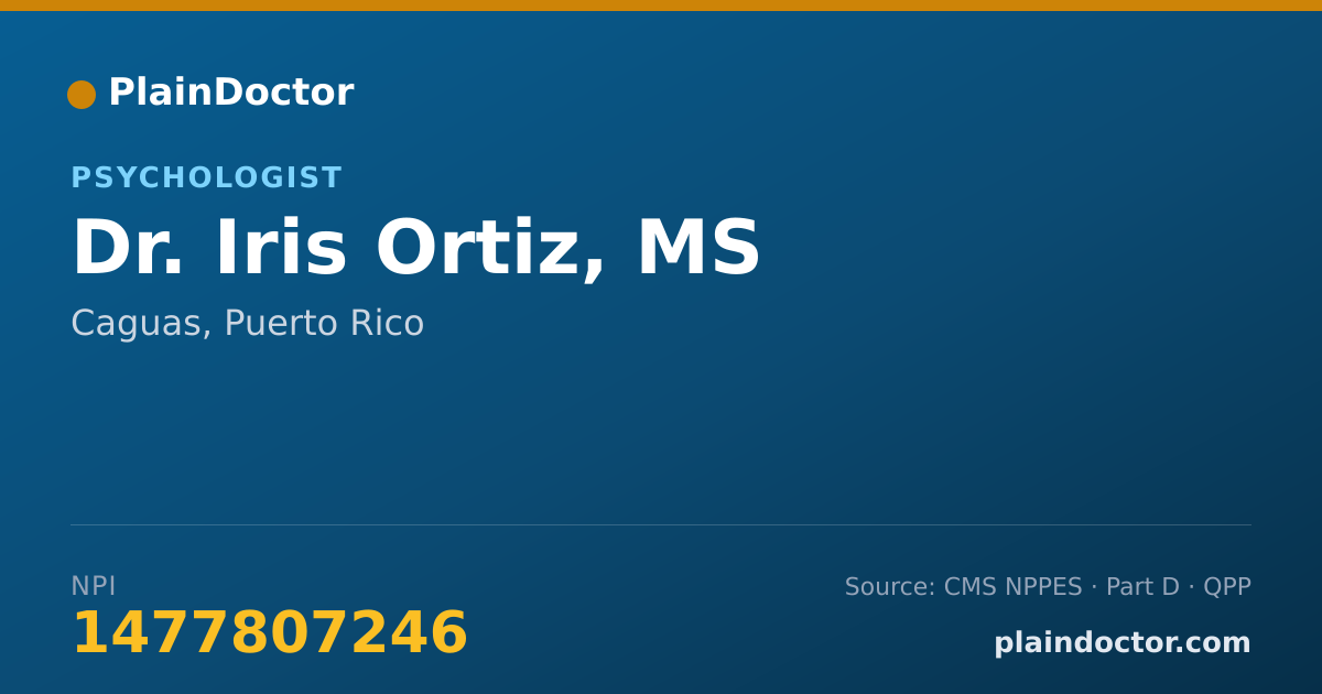 Shareable card for Iris Ortiz, MS - Psychologist, Caguas, PR