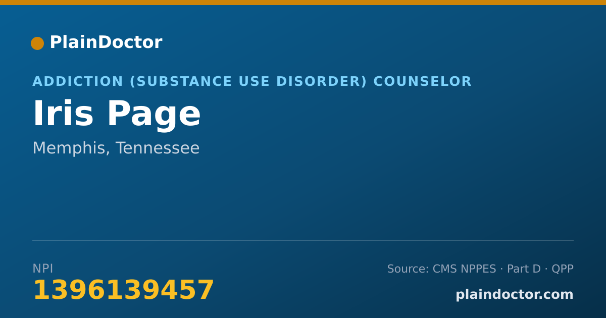 Shareable card for Iris Page - Addiction (Substance Use Disorder) Counselor, Memphis, TN
