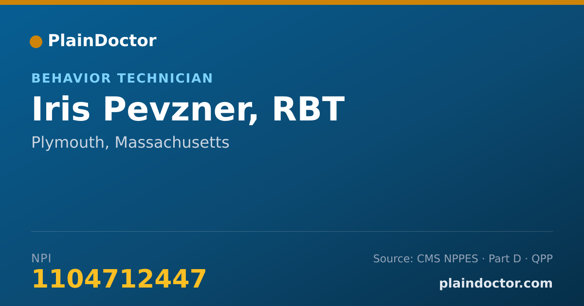 Shareable card for Iris Pevzner, RBT - Behavior Technician, Plymouth, MA