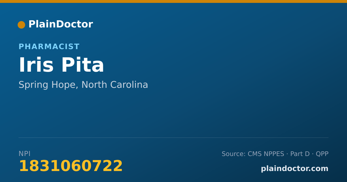 Shareable card for Iris Pita - Pharmacist, Spring Hope, NC
