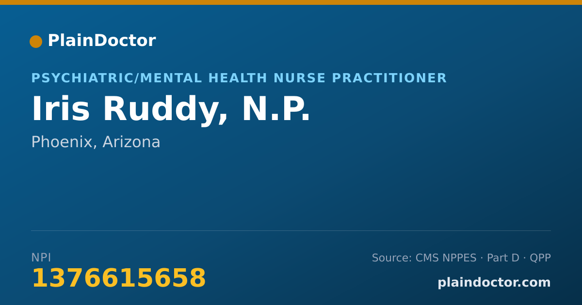 Shareable card for Iris Ruddy, N.P. - Psychiatric/Mental Health Nurse Practitioner, Phoenix, AZ