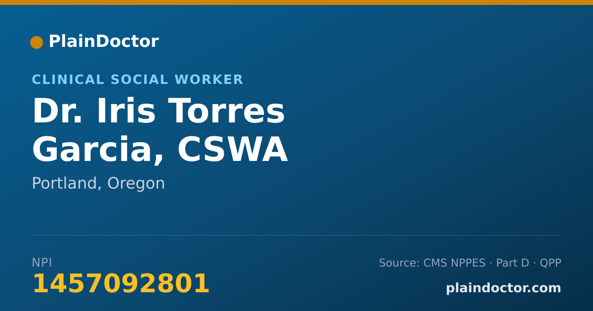 Shareable card for Iris Torres Garcia, CSWA - Clinical Social Worker, Portland, OR