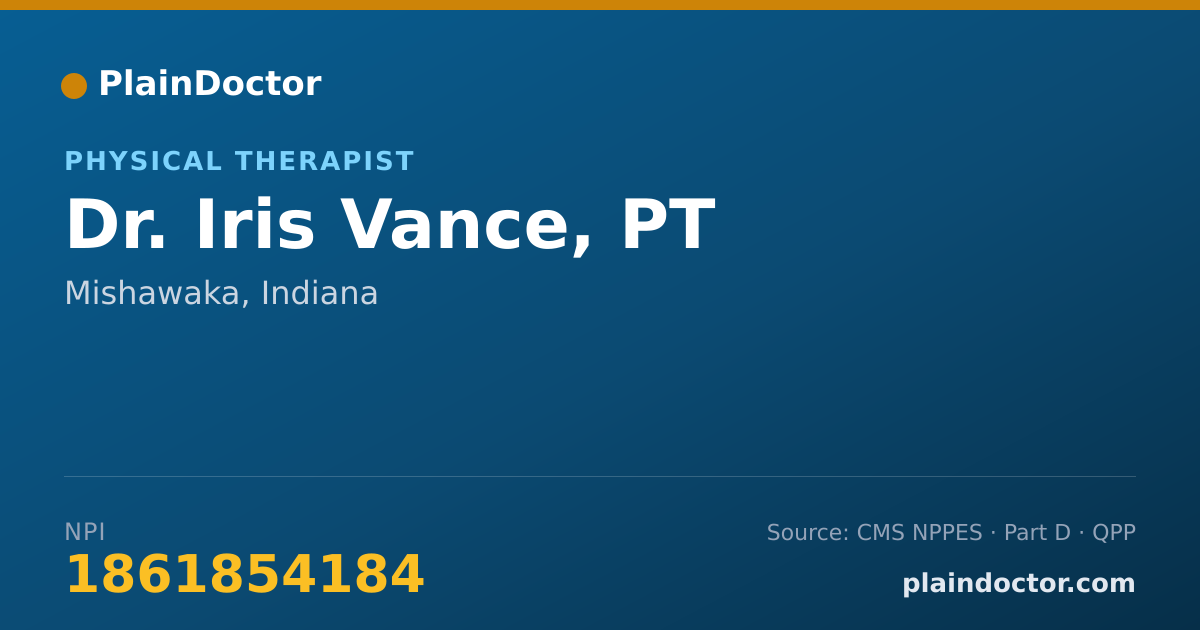 Shareable card for Iris Vance, PT - Physical Therapist, Mishawaka, IN
