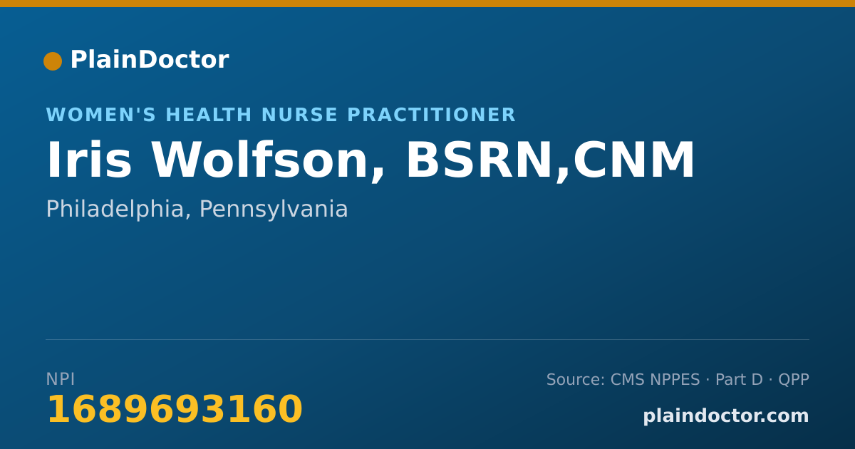 Shareable card for Iris Wolfson, BSRN,CNM - Women's Health Nurse Practitioner, Philadelphia, PA
