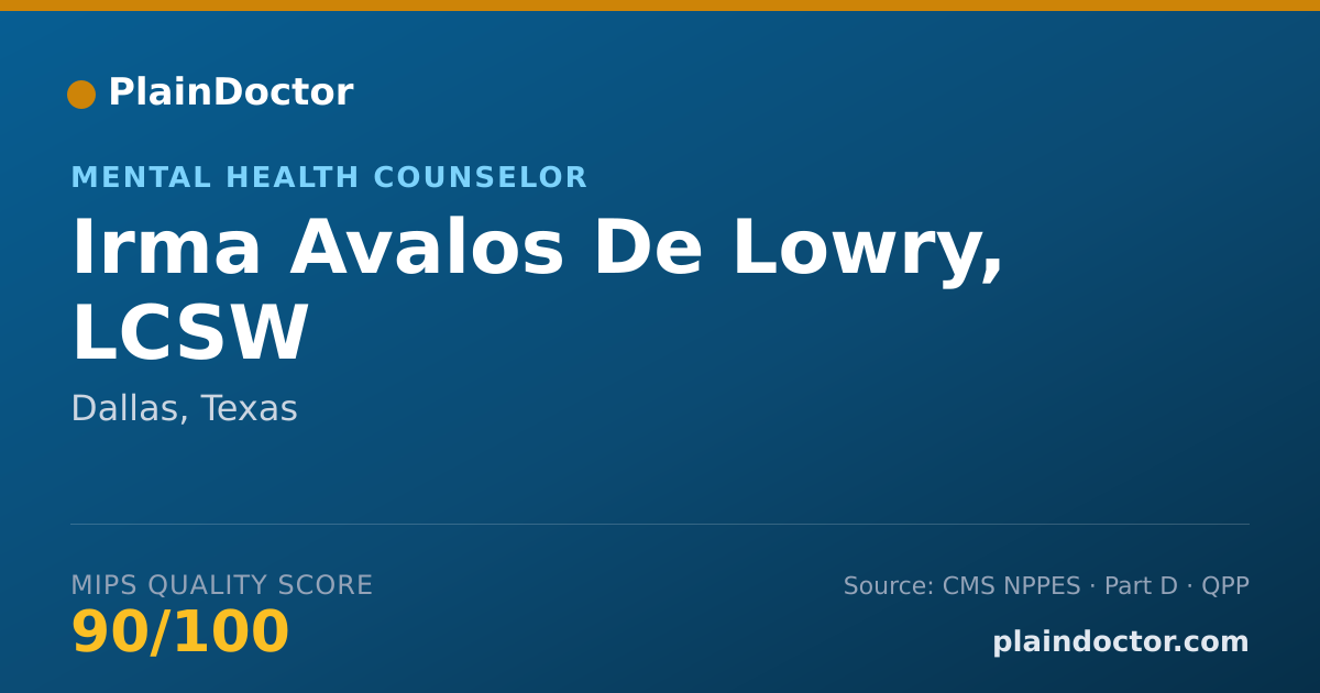 Shareable card for Irma Avalos De Lowry, LCSW - Mental Health Counselor, Dallas, TX