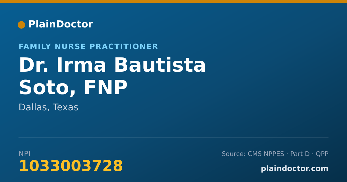 Shareable card for Irma Bautista Soto, FNP - Family Nurse Practitioner, Dallas, TX