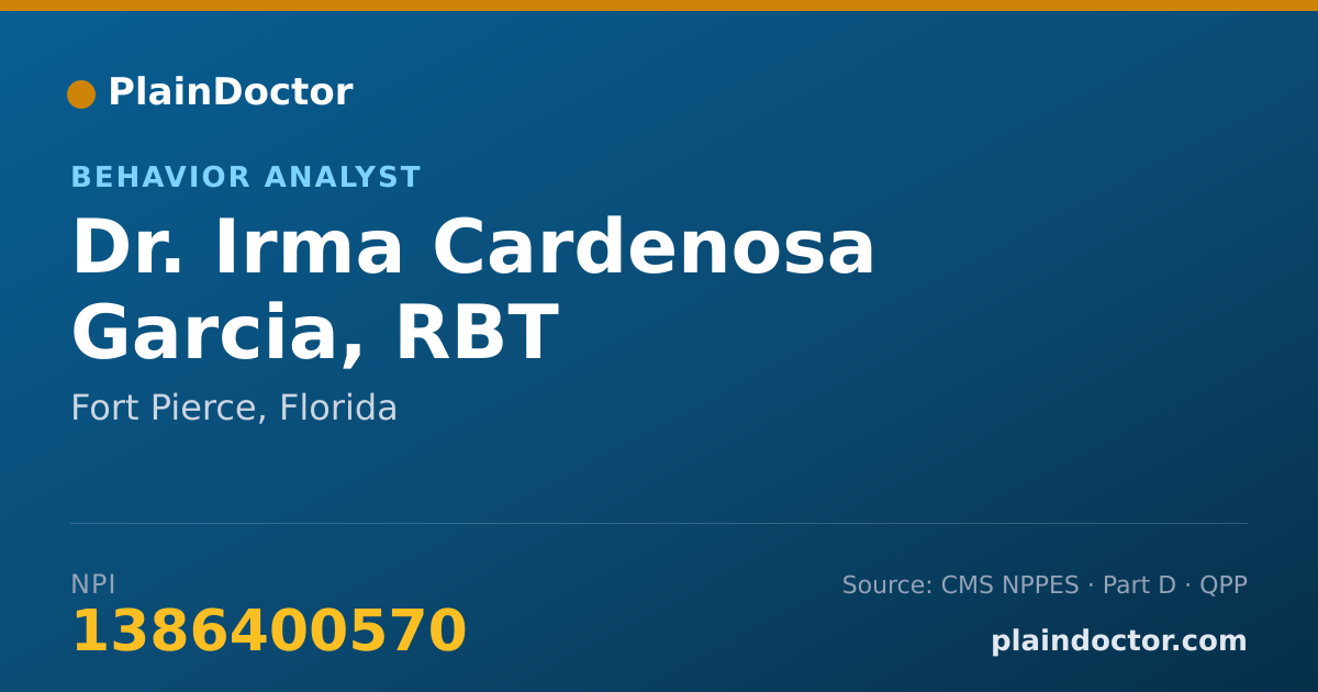 Shareable card for Irma Cardenosa Garcia, RBT - Behavior Analyst, Fort Pierce, FL