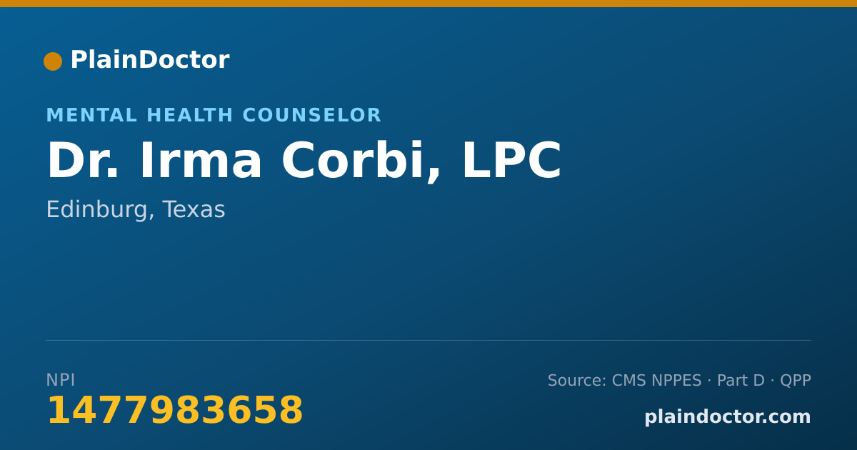 Shareable card for Irma Corbi, LPC - Mental Health Counselor, Edinburg, TX