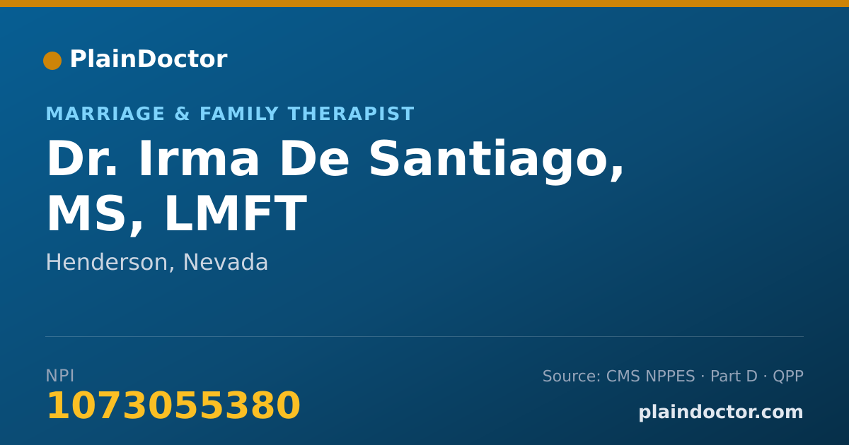 Shareable card for Irma De Santiago, MS, LMFT - Marriage & Family Therapist, Henderson, NV