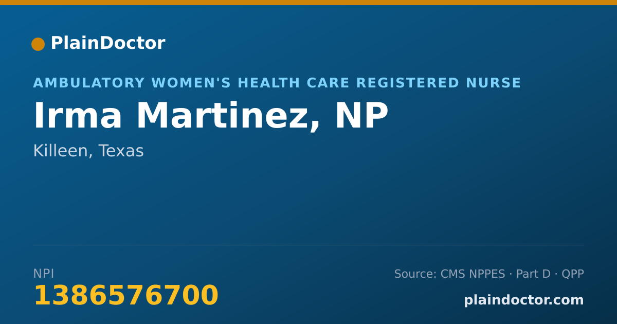 Shareable card for Irma Martinez, NP - Ambulatory Women's Health Care Registered Nurse, Killeen, TX