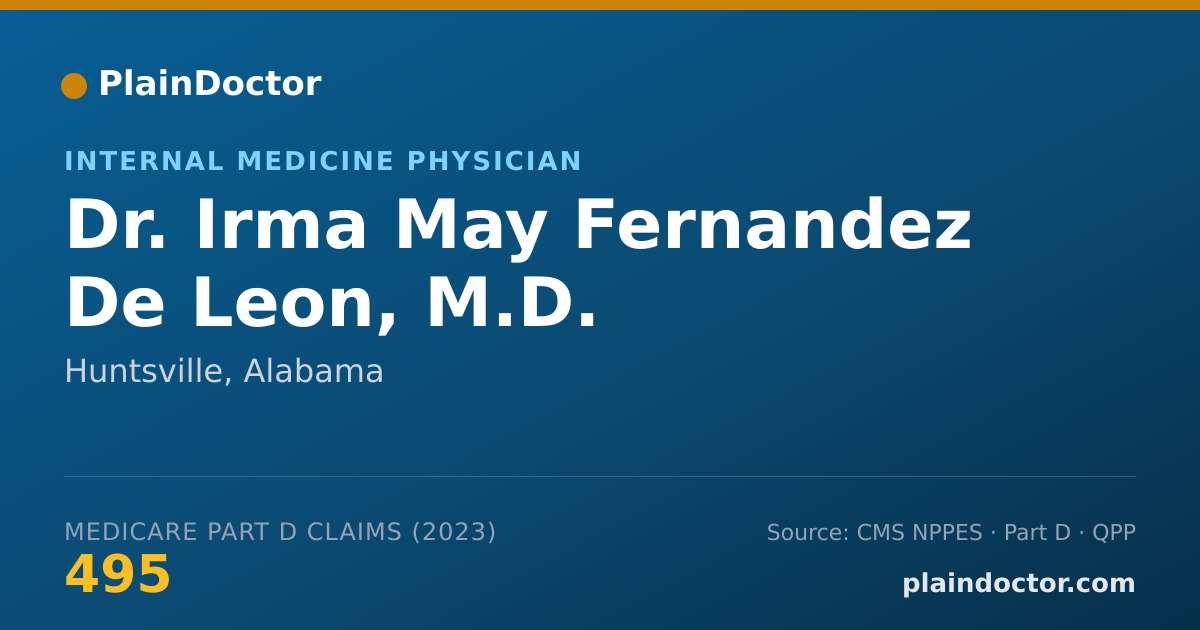 Shareable card for Irma May Fernandez De Leon, M.D. - Internal Medicine Physician, Huntsville, AL