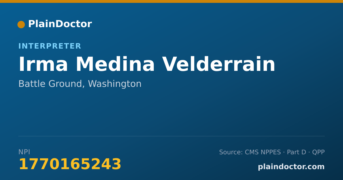 Shareable card for Irma Medina Velderrain - Interpreter, Battle Ground, WA