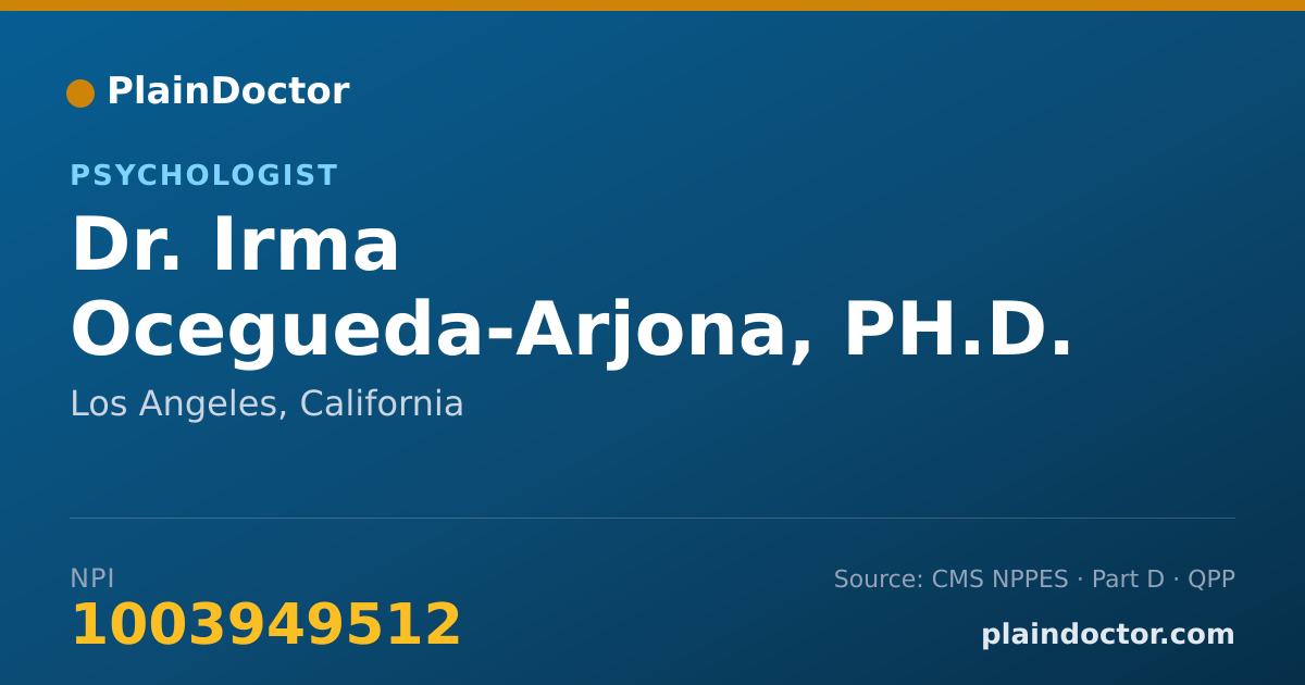Shareable card for Irma Ocegueda-Arjona, PH.D. - Psychologist, Los Angeles, CA