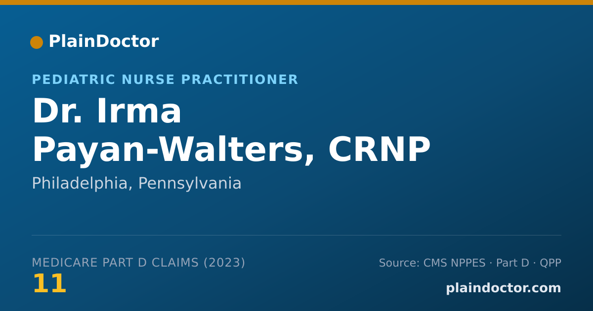 Shareable card for Irma Payan-Walters, CRNP - Pediatric Nurse Practitioner, Philadelphia, PA