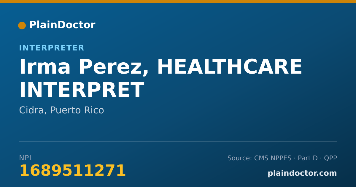 Shareable card for Irma Perez, HEALTHCARE INTERPRET - Interpreter, Cidra, PR