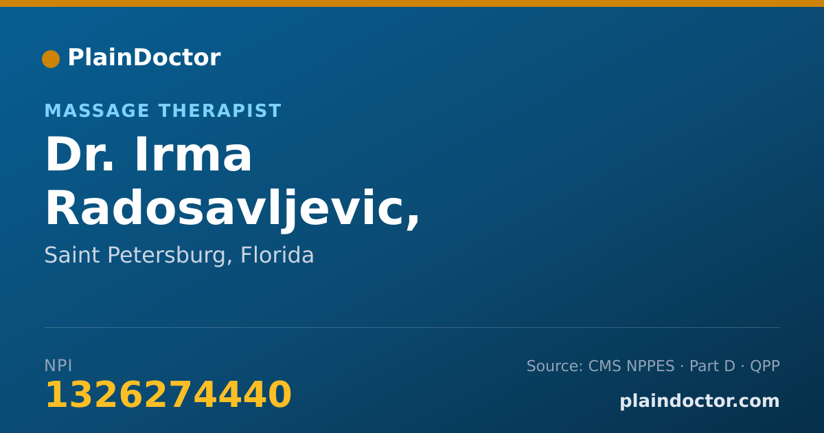 Shareable card for Irma Radosavljevic, LMT;CNMT - Massage Therapist, Saint Petersburg, FL