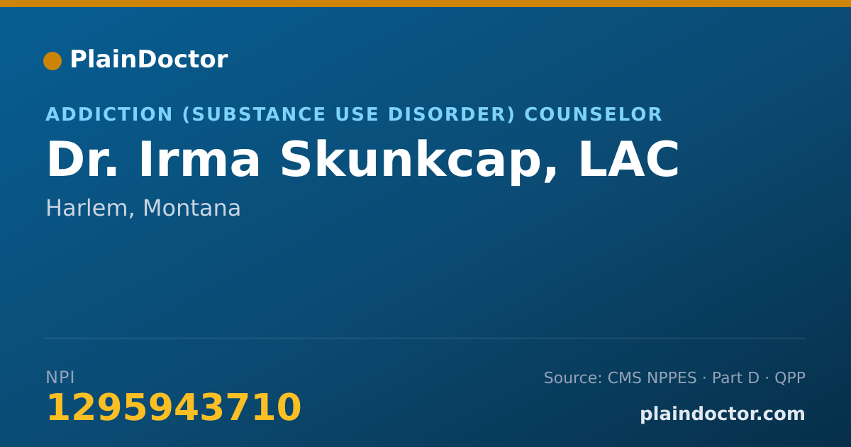 Shareable card for Irma Skunkcap, LAC - Addiction (Substance Use Disorder) Counselor, Harlem, MT
