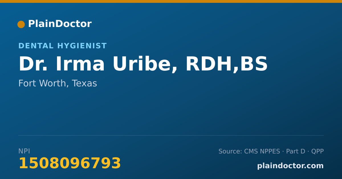 Shareable card for Irma Uribe, RDH,BS - Dental Hygienist, Fort Worth, TX
