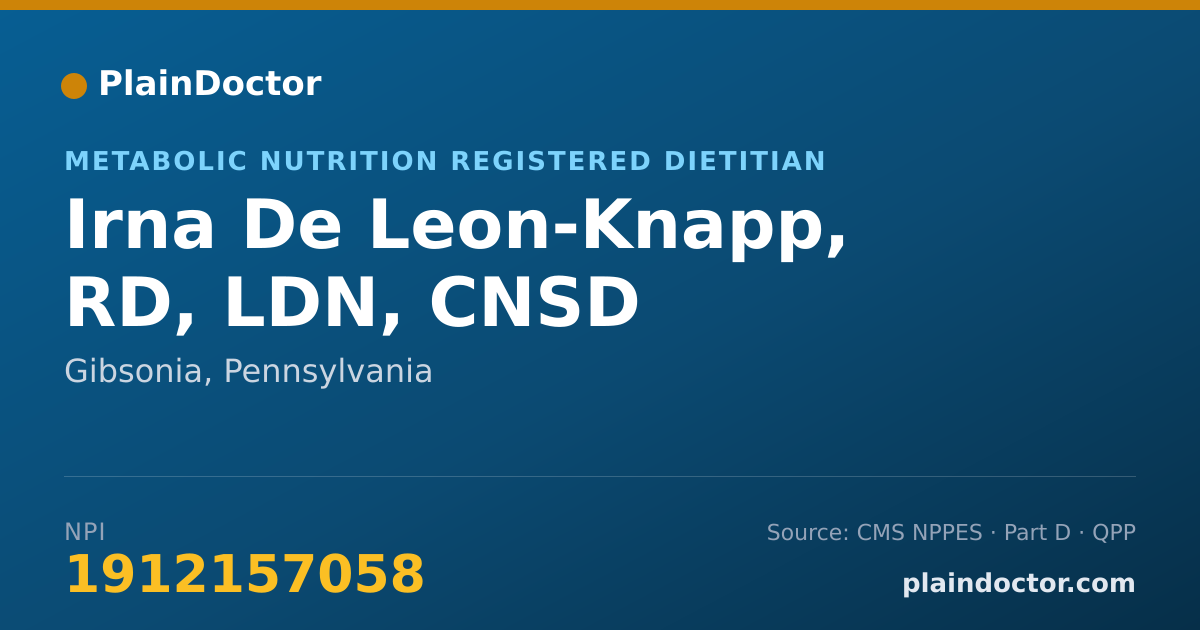 Shareable card for Irna De Leon-Knapp, RD, LDN, CNSD - Metabolic Nutrition Registered Dietitian, Gibsonia, PA