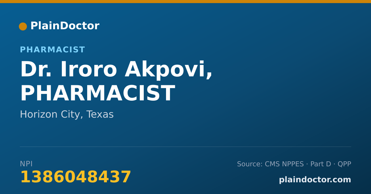 Shareable card for Iroro Akpovi, PHARMACIST - Pharmacist, Horizon City, TX