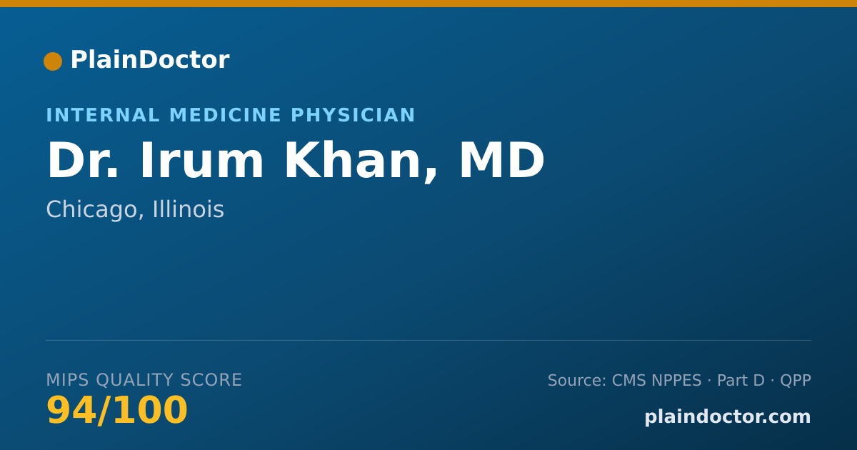 Shareable card for Irum Khan, MD - Internal Medicine Physician, Chicago, IL