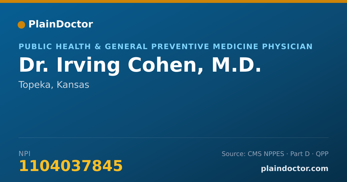 Shareable card for Irving Cohen, M.D. - Public Health & General Preventive Medicine Physician, Topeka, KS