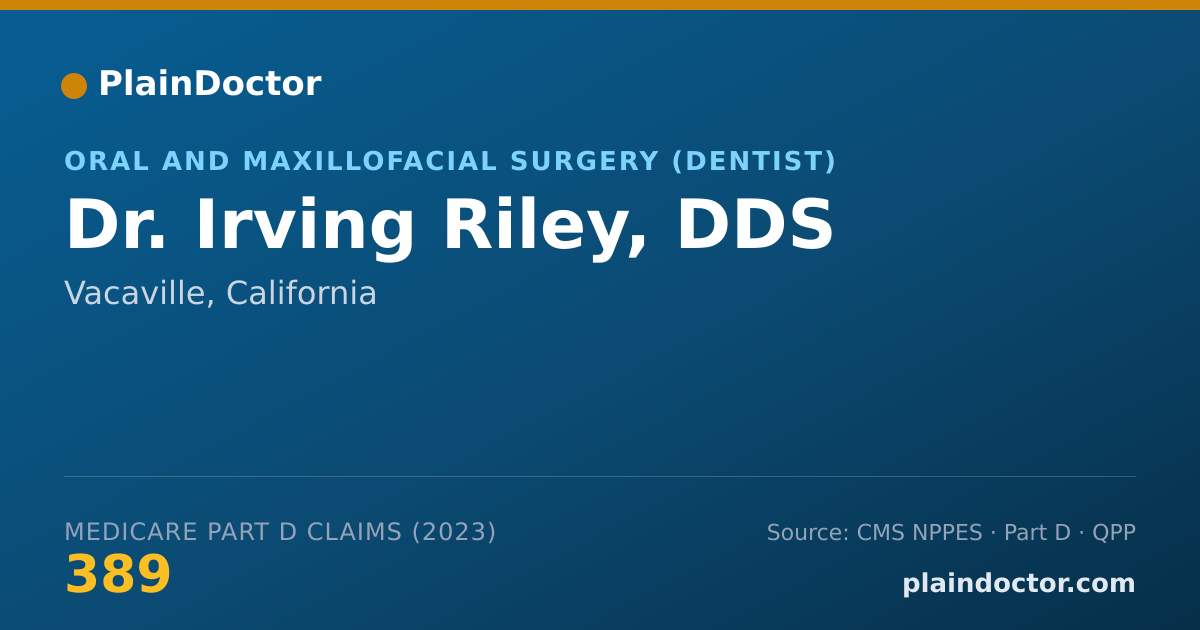 Shareable card for Irving Riley, DDS - Oral and Maxillofacial Surgery (Dentist), Vacaville, CA