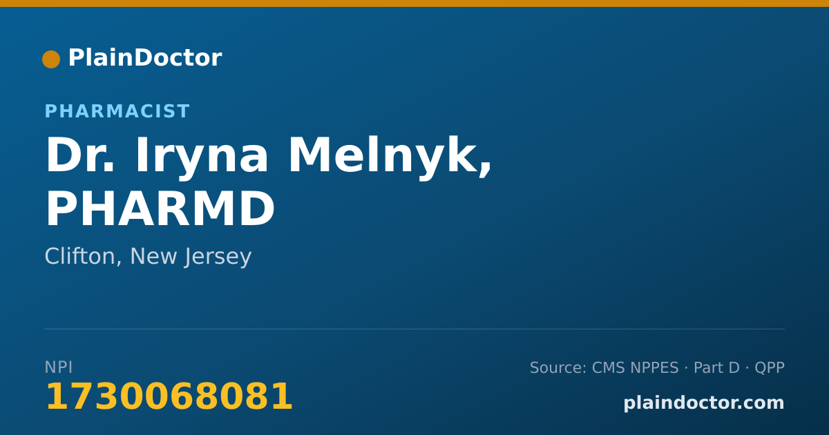 Shareable card for Iryna Melnyk, PHARMD - Pharmacist, Clifton, NJ