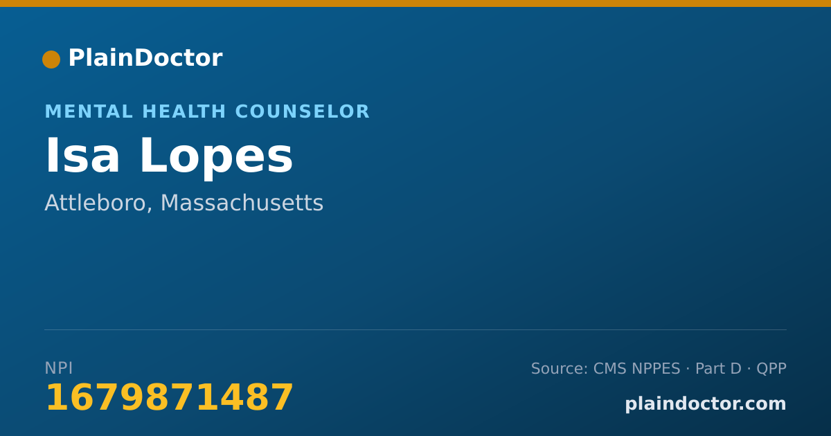 Shareable card for Isa Lopes - Mental Health Counselor, Attleboro, MA