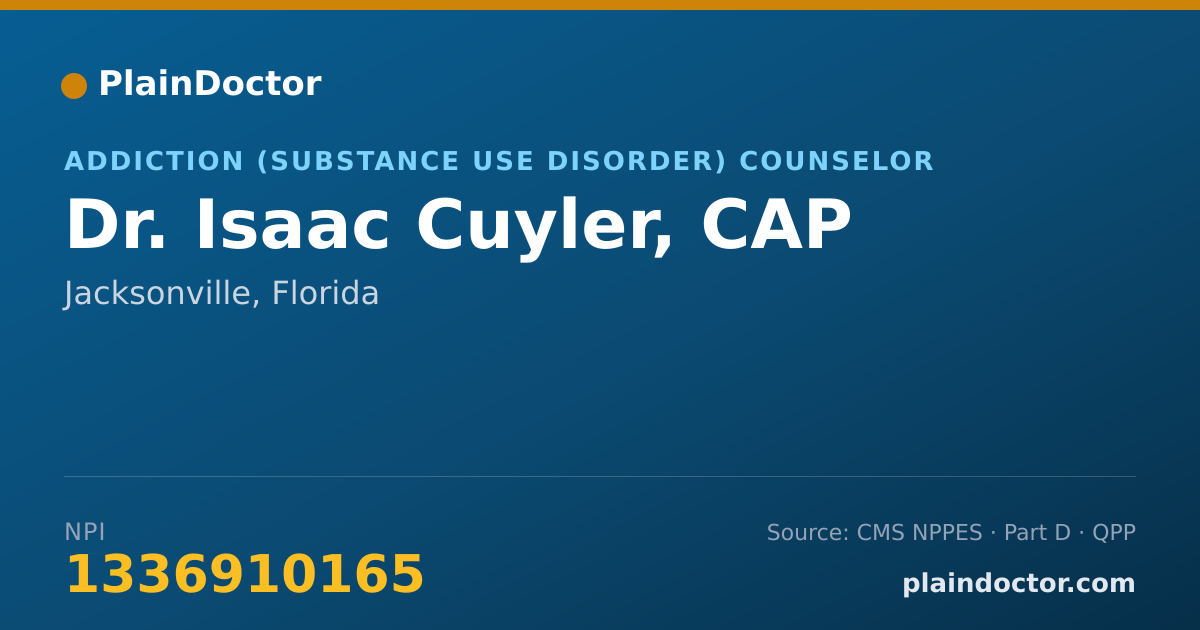 Shareable card for Isaac Cuyler, CAP - Addiction (Substance Use Disorder) Counselor, Jacksonville, FL