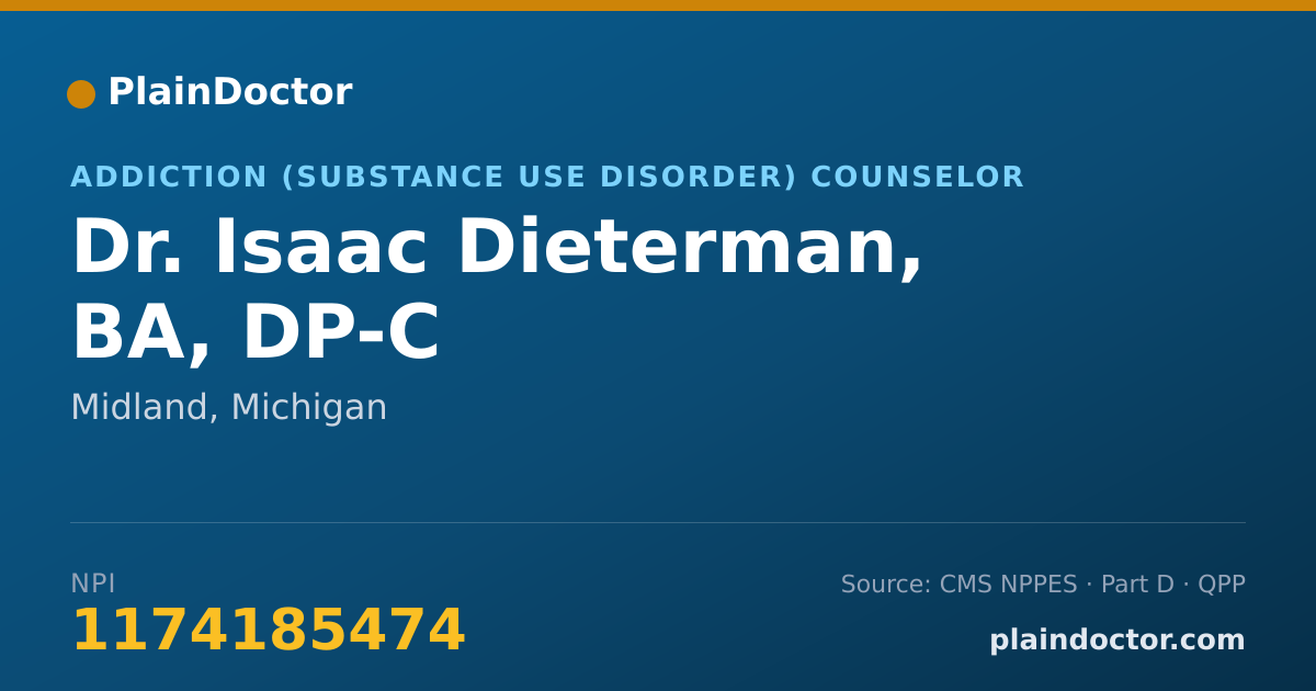 Shareable card for Isaac Dieterman, BA, DP-C - Addiction (Substance Use Disorder) Counselor, Midland, MI