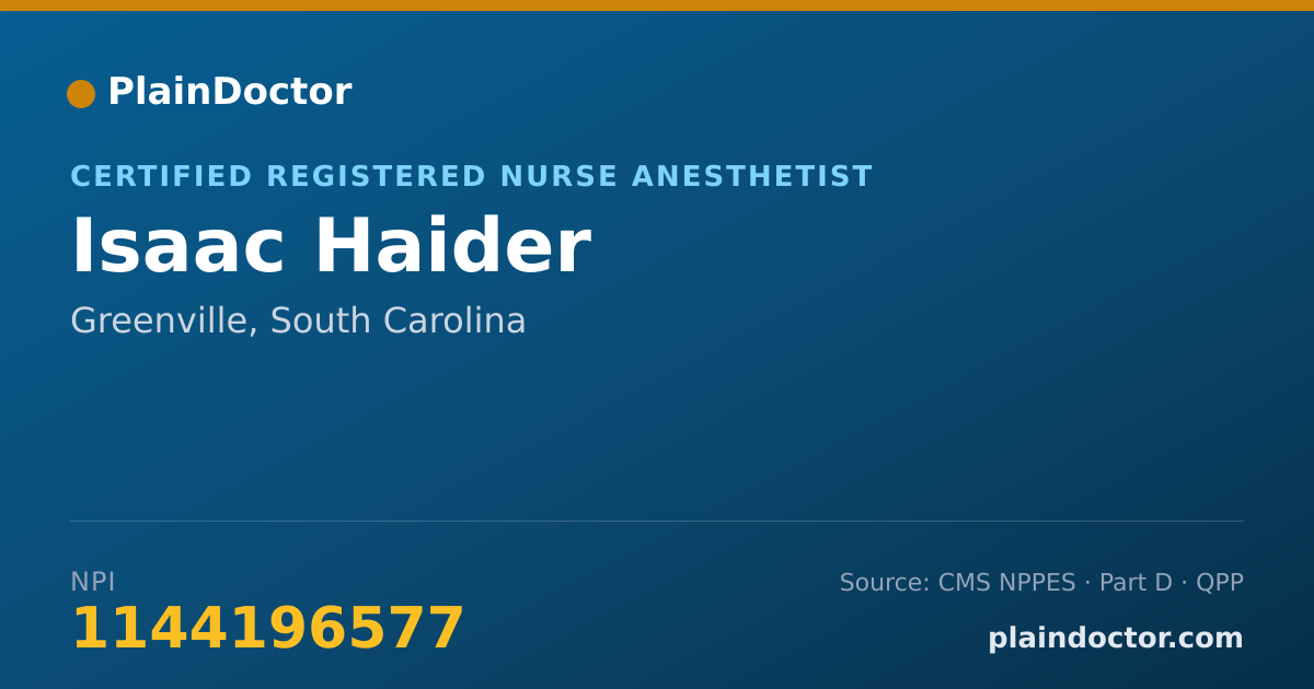 Shareable card for Isaac Haider - Certified Registered Nurse Anesthetist, Greenville, SC
