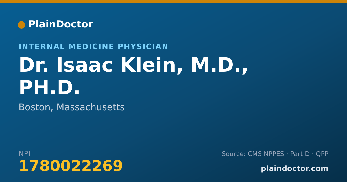 Shareable card for Isaac Klein, M.D., PH.D. - Internal Medicine Physician, Boston, MA