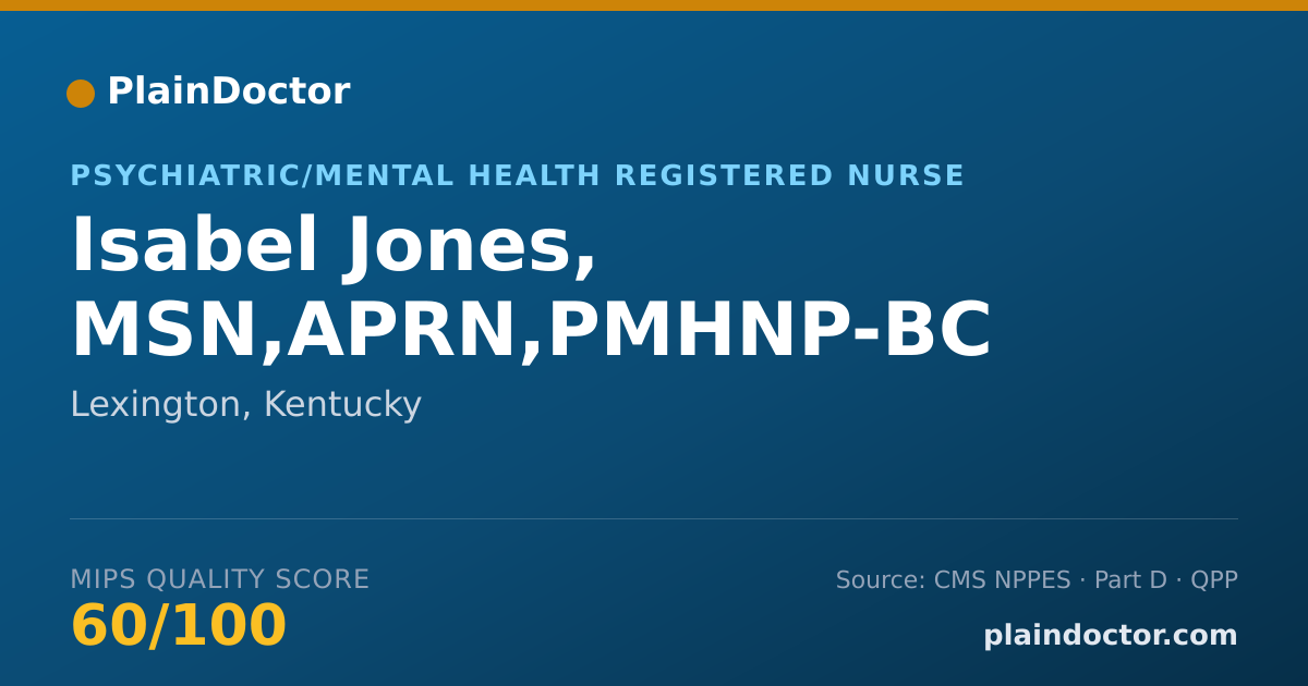 Shareable card for Isabel Jones, MSN,APRN,PMHNP-BC - Psychiatric/Mental Health Registered Nurse, Lexington, KY